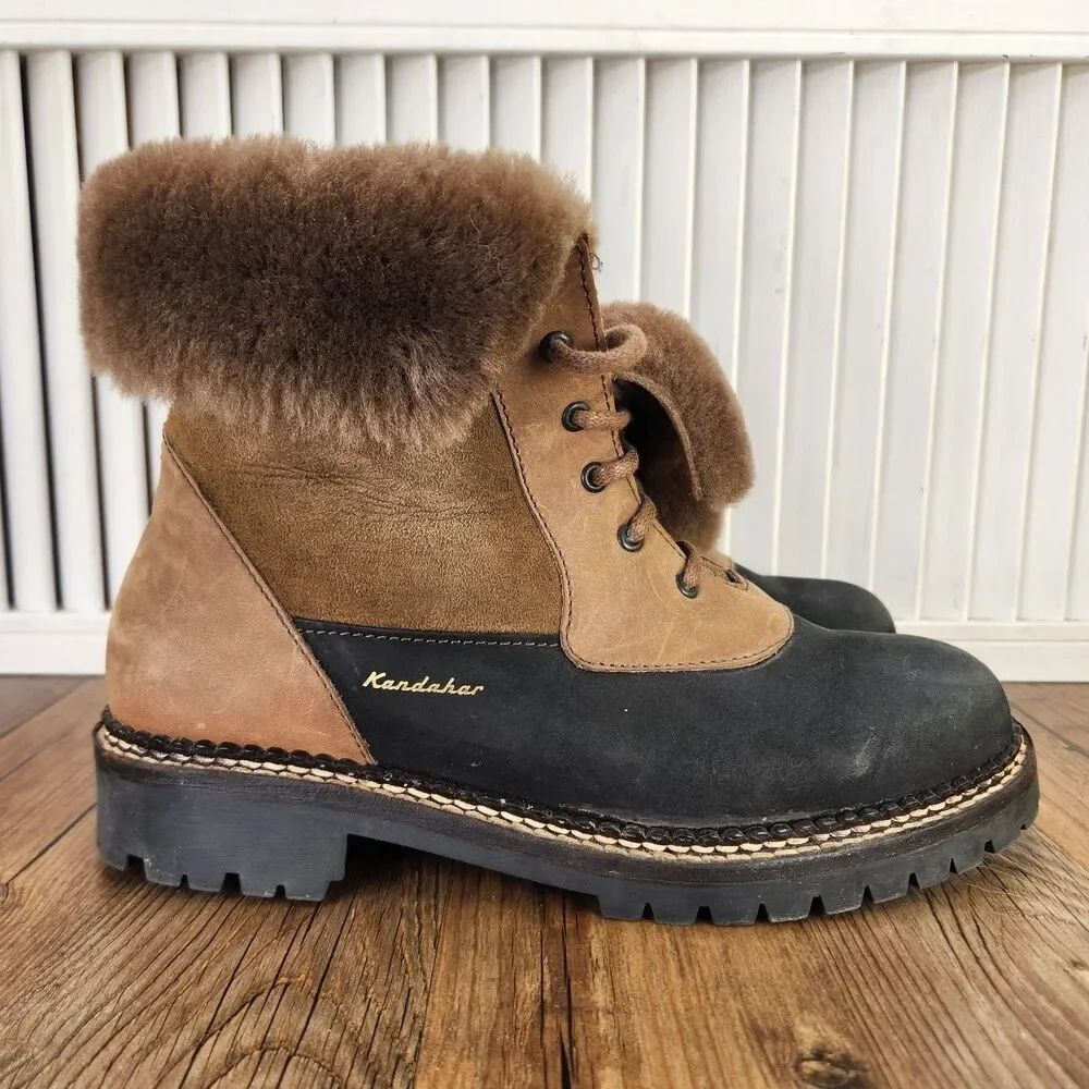 Kandahar Fiesch Womens Size 8.5 UK 6 Brown Black Lambskin Outdoor Winter Boots
